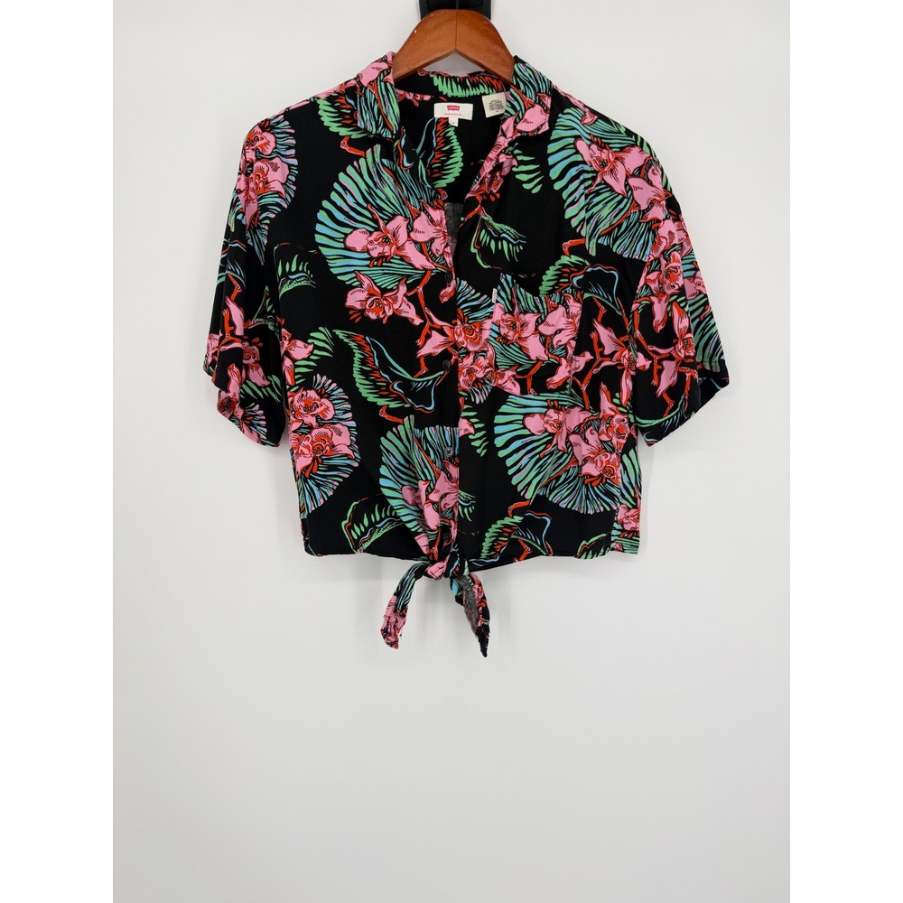 Levis Women Blouse Medium Tropical Resort Wear Coastal Vacation Island Chic Y2K